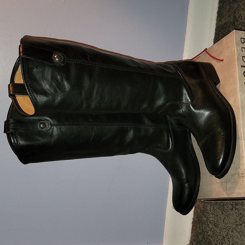 Frye Black Leather Riding Melissa Boots